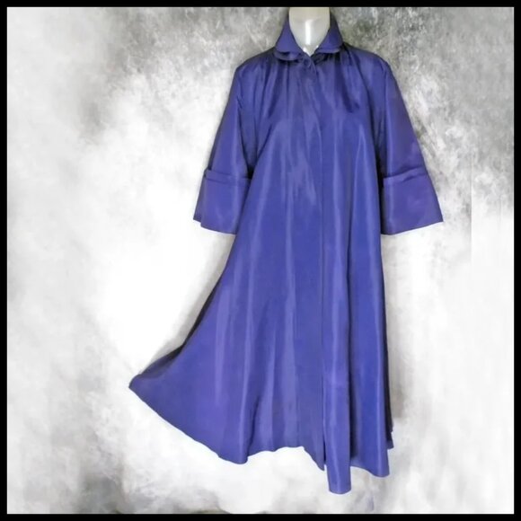 50s Vintage Swing Coat Evening New Look Blue Taffeta Outerwear - Picture 10 of 16